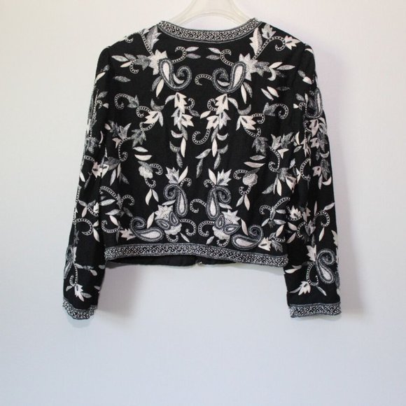 Vintage Laurence Kazar Silk Beaded Embroidered Blazer Jacket Black XL H13428 - Picture 7 of 12